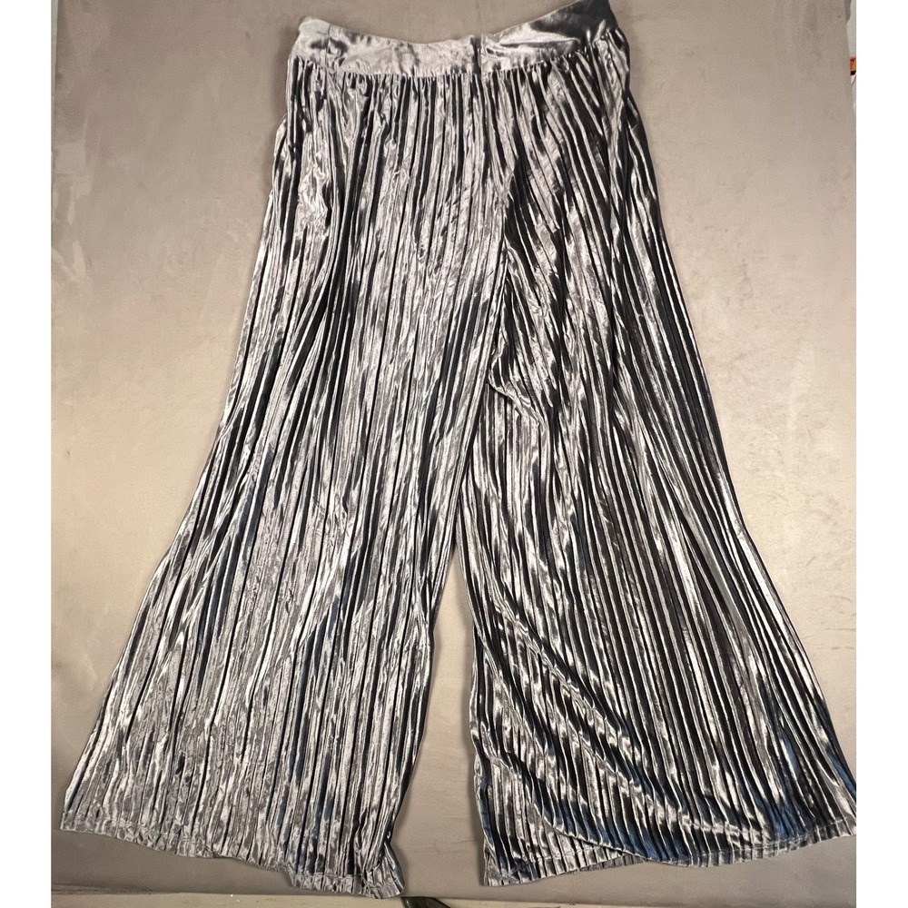 Gabrielle‎ Union Silver Metallic Velvet Pleated Wide Leg Pants Womens Size 0